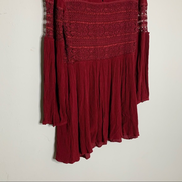 Free People Burgandy Boho Knit Lace Detail Dress - Picture 13 of 14